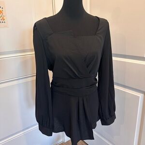 SHEIN Black Long Sleeve faux Wrap blouse